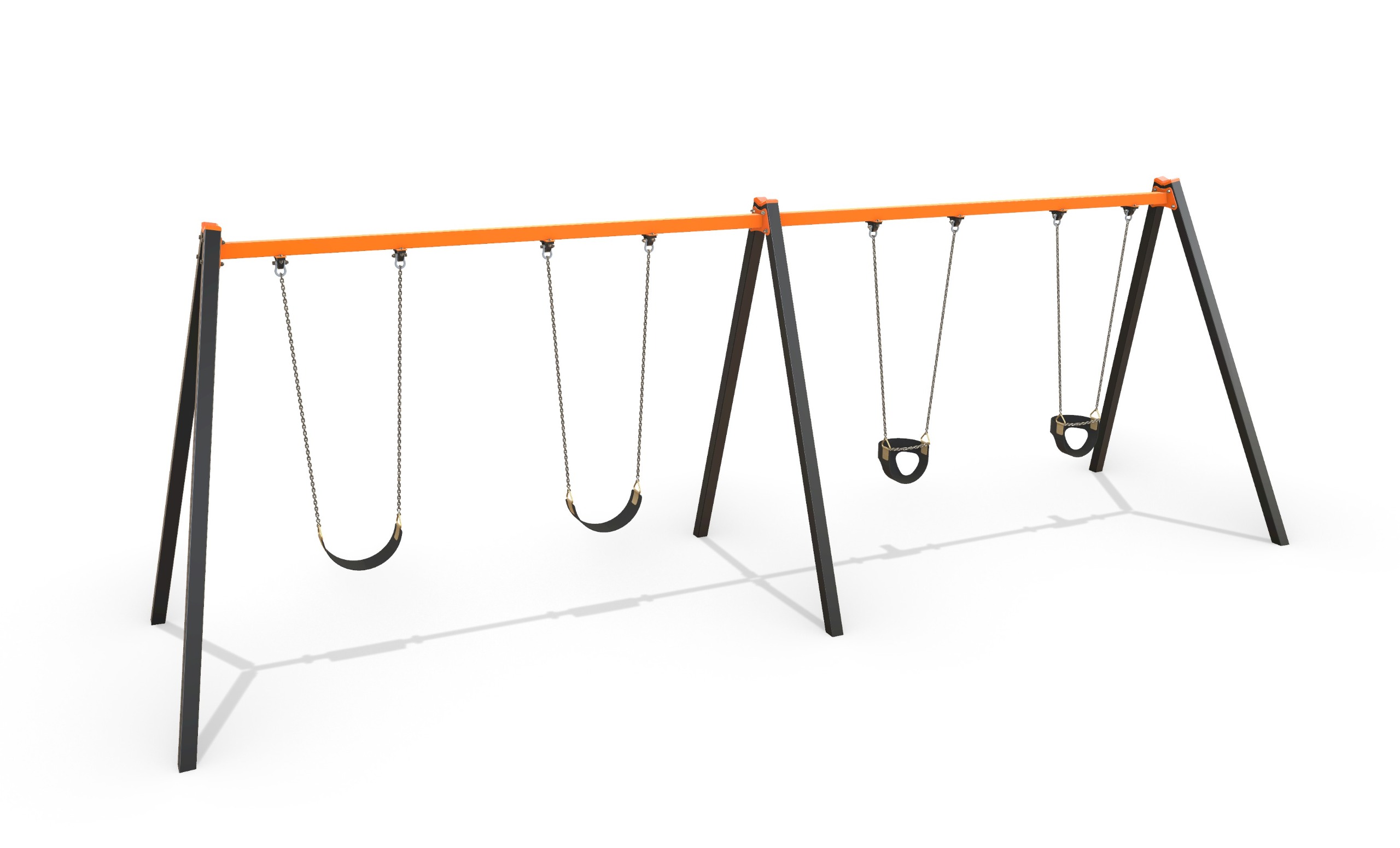 A computer rendered image of a 4 bay swing set